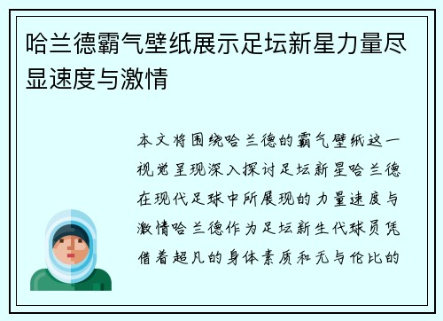 哈兰德霸气壁纸展示足坛新星力量尽显速度与激情